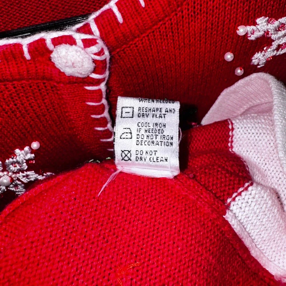 Vintage‎ B.P. Design Womens Red Snowman Snowflake Christmas Cardigan Sweater  L - Picture 3 of 12